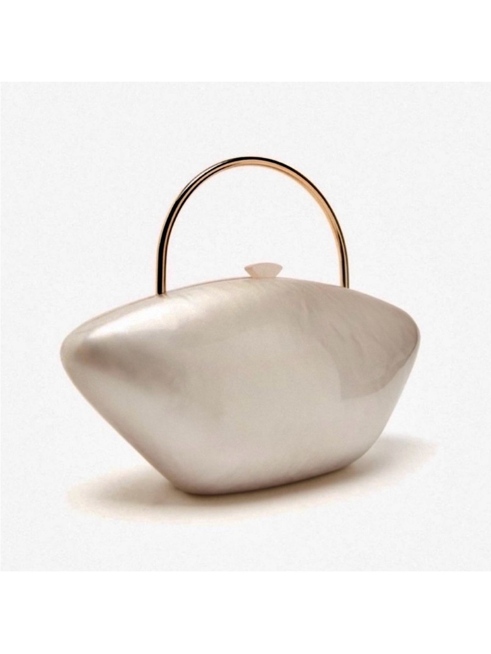 Zara pearl ivory cream summer clutch box bag purse with gold handle